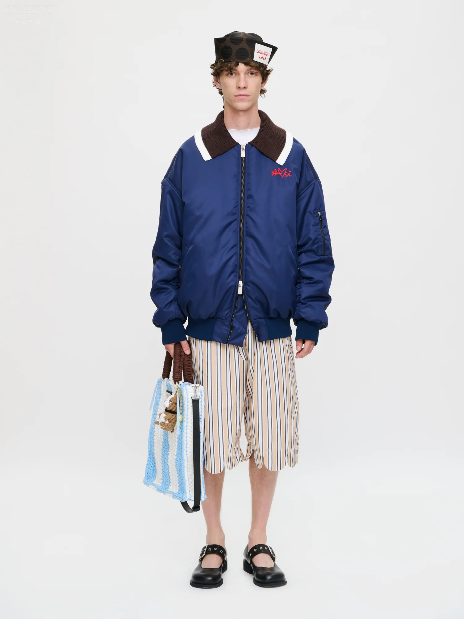 BOMBER JACKET WITH KNITTED COLLAR in NAVY - Image 4