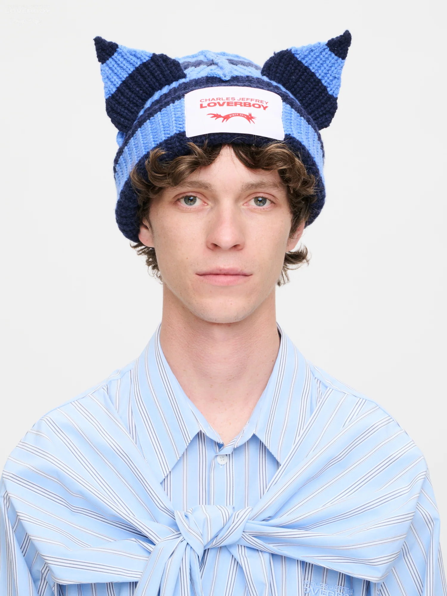 CHUNKY EARS BEANIE in BLUE NAVY STRIPE - Image 2