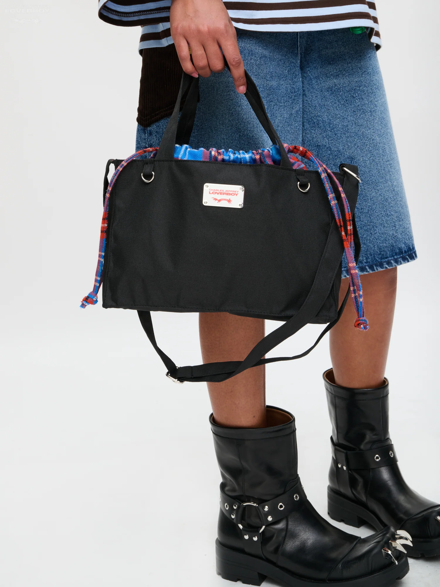 COLOUR BLOCK BABY SHOPPER in BLACK TARTAN - Image 2