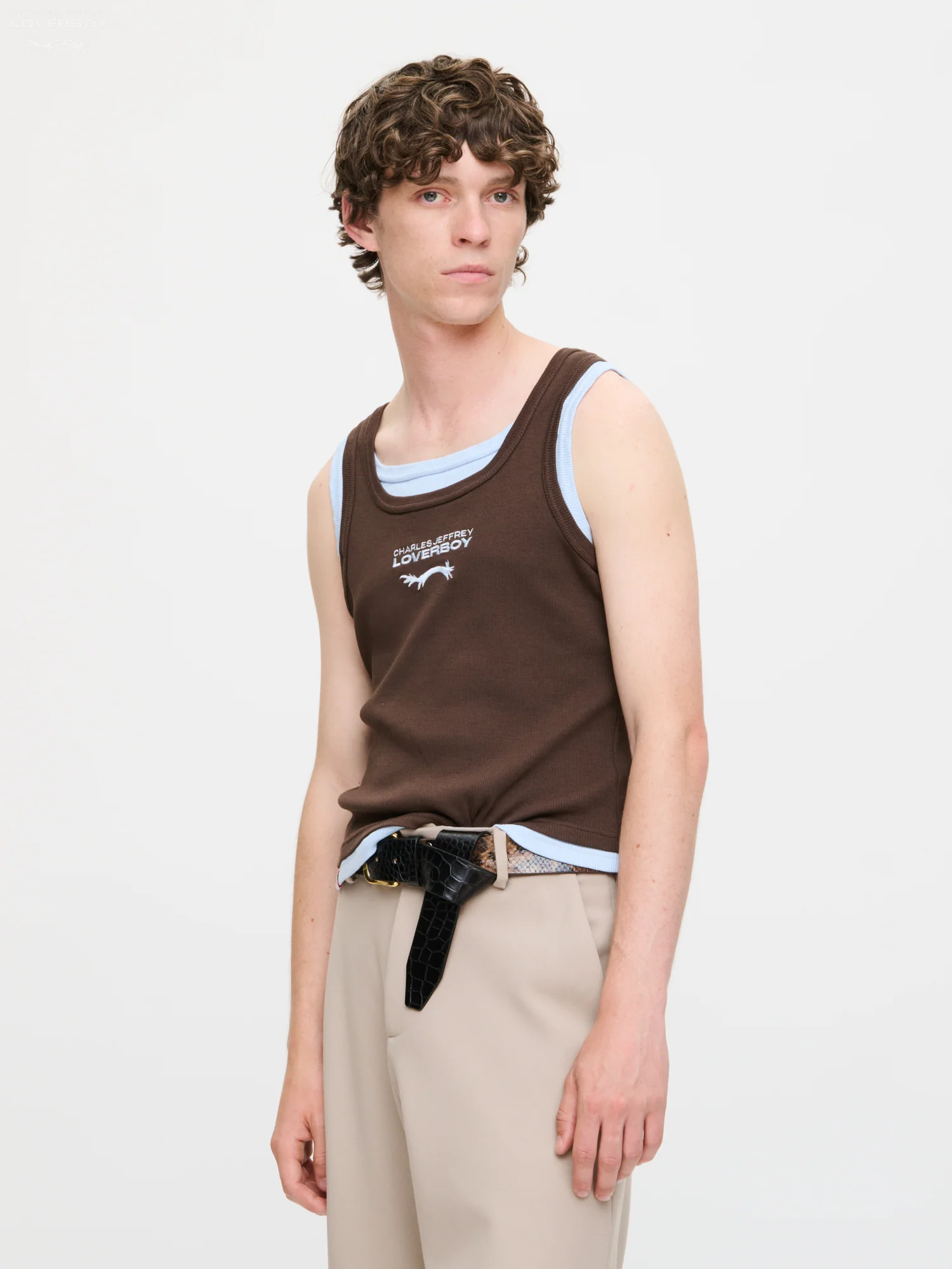 DOUBLE LOGO TANK TOP in BROWN LIGHT BLUE