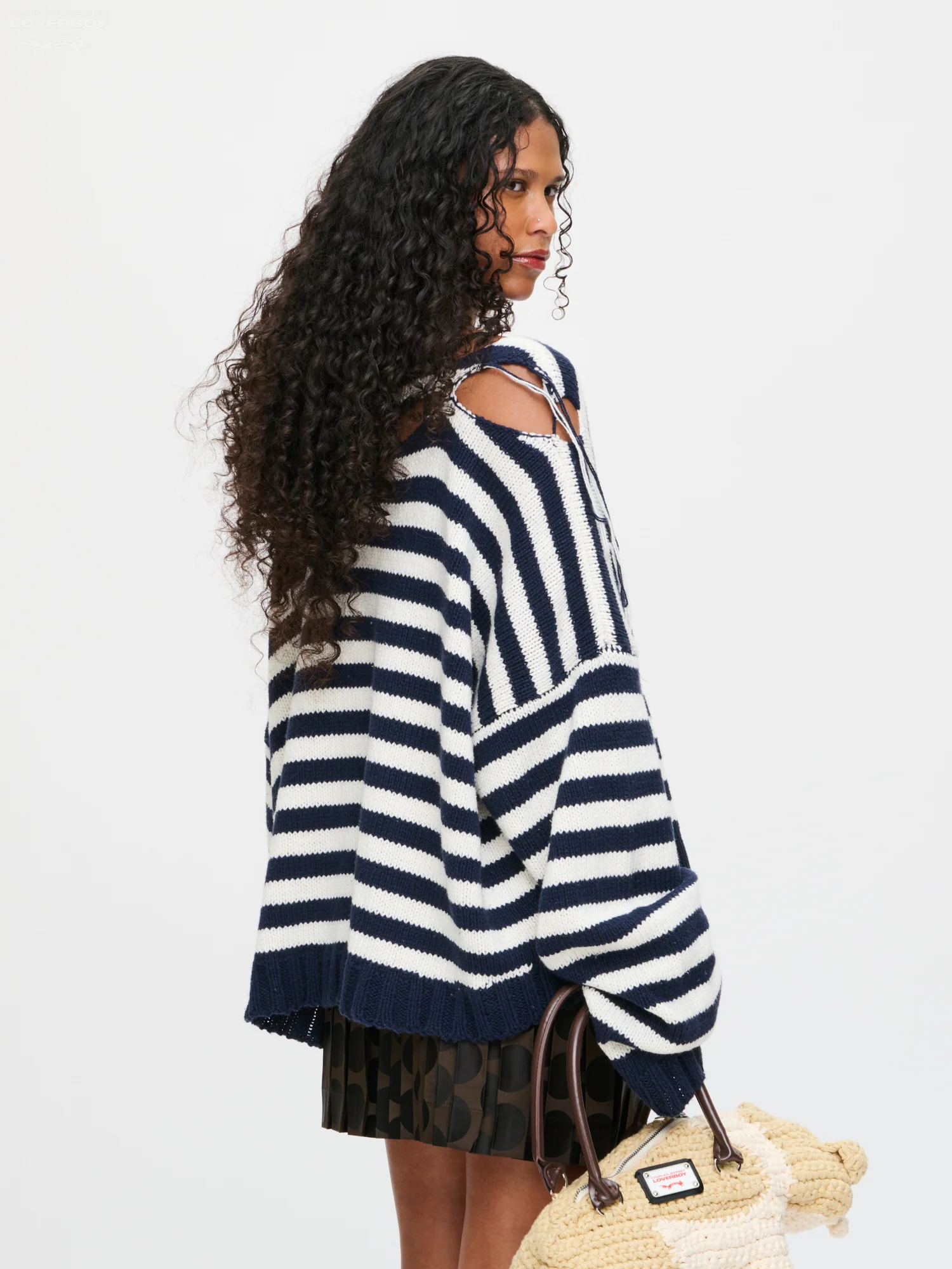 SLASH STRIPE SWEATER in NAVY ECRU STRIPE - Image 2