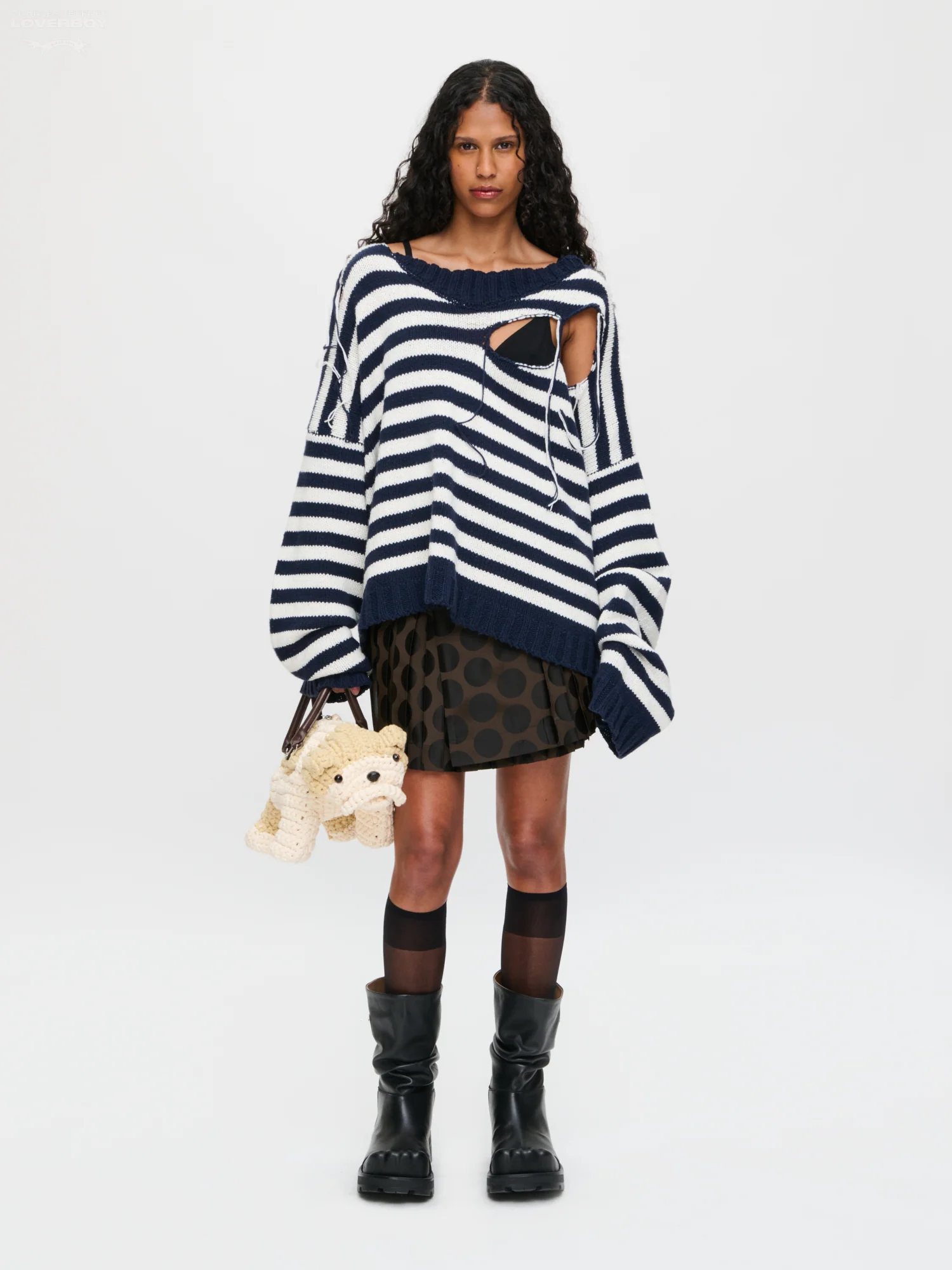 SLASH STRIPE SWEATER in NAVY ECRU STRIPE - Image 3