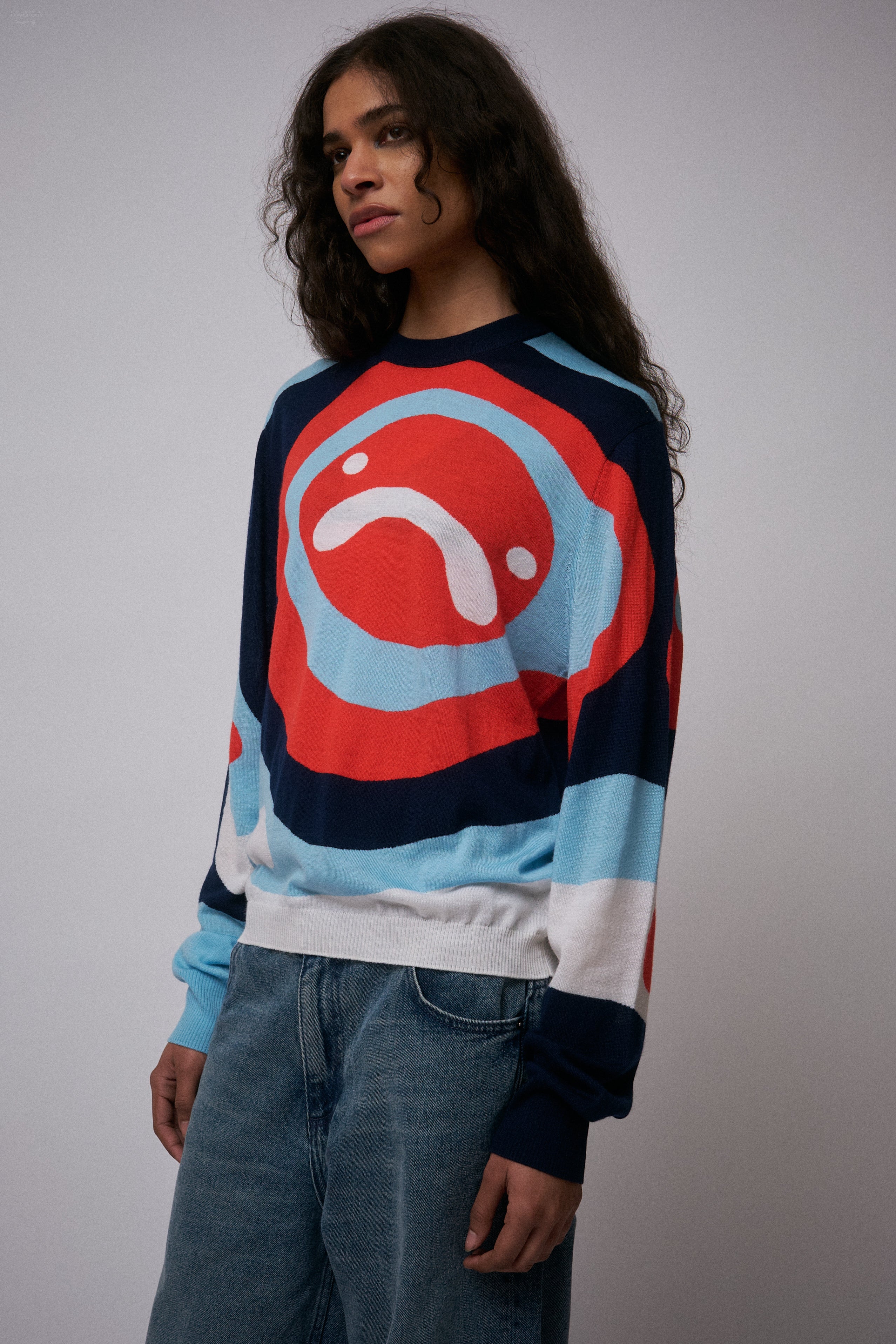 SMILEY SWEATER in RED BLUE NAVY ECRU - Image 2